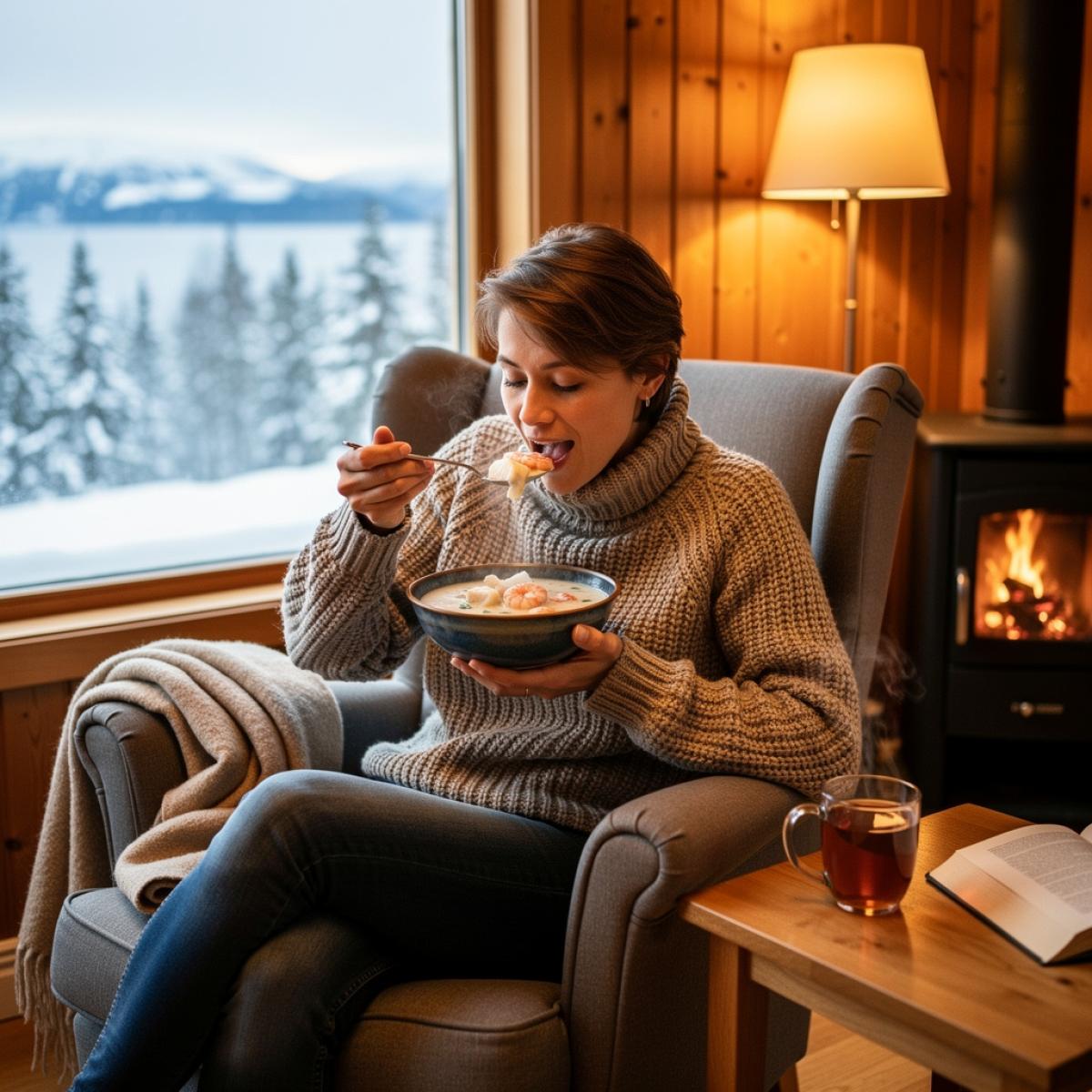 Рецепт Бергенского рыбного супа со сливками и морепродуктами на одну порцию