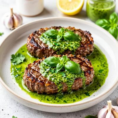 Бифштекс с зелёным соусом - сочный ужин