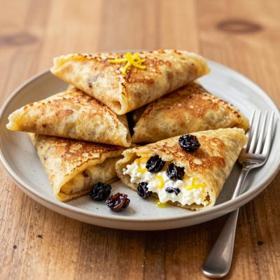 Блинчики с творогом, изюмом и лимонной цедрой - пошаговый рецепт