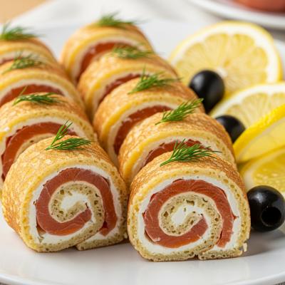 Блины с красной рыбой на Масленицу - праздничный рецепт со сливочным сыром и зеленью