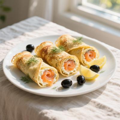 Блины с красной рыбой на Масленицу - праздничный рецепт со сливочным сыром и зеленью