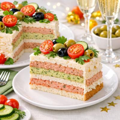 Бутербродный торт с куриным паштетом - закуска на праздник