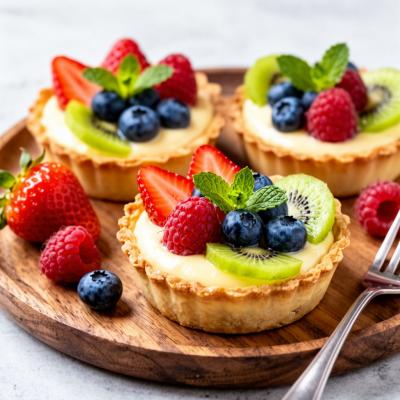 Десертные корзиночки с заварным кремом и фруктами - песочное тесто - пошаговый рецепт