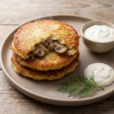 Драники с грибами: сочные картофельные оладьи