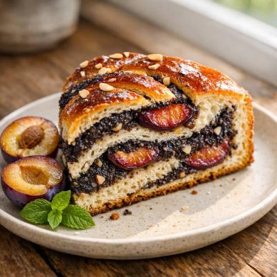 Дрожжевой пирог с маком и сливами - спиральный рецепт