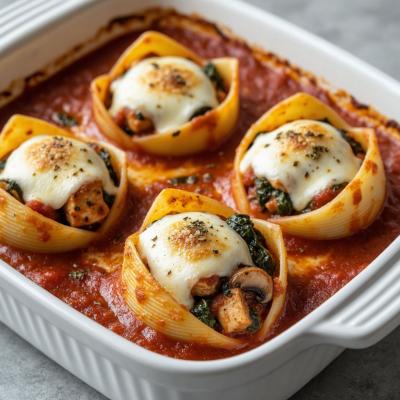 Фаршированные лумакони с курицей и грибами - рецепт пасты в духовке