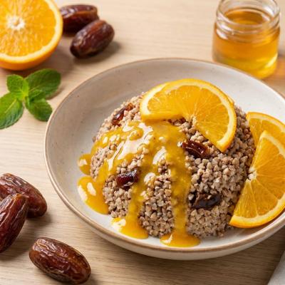 Гречневая каша с финиками под апельсиновым соусом