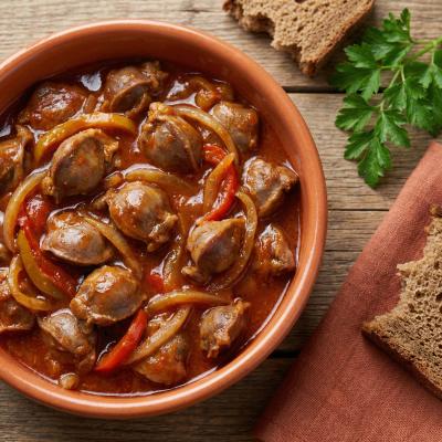 Гуляш из куриных желудочков - пошаговый рецепт с фото