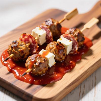 Испанская закуска Тапас - рецепт мясных шариков с фетой и салями на шпажках в остром соусе за 60 минут