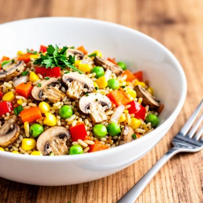 Жареный рис с овощами и грибами - острый вегетарианский рецепт - пошаговый рецепт