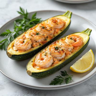 Кабачки с семгой и креветками - праздничная горячая закуска