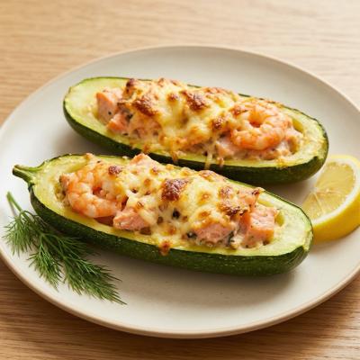 Кабачки с семгой и креветками - праздничная горячая закуска