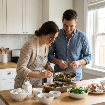 Киш со шпинатом и грибами: легкая запеканка без теста