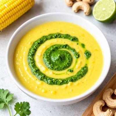 Кукурузный супчик с пряным соусом из кинзы