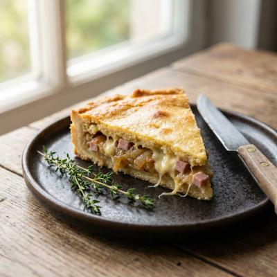 Луковый пирог - рецепт с ветчиной и сыром