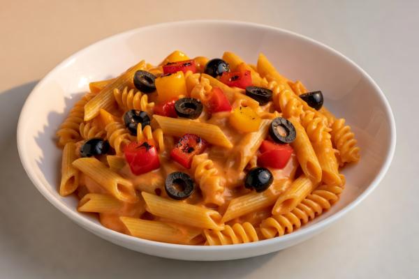 Макароны с сырным соусом - быстрый рецепт с томатным пюре, сливками и перцем