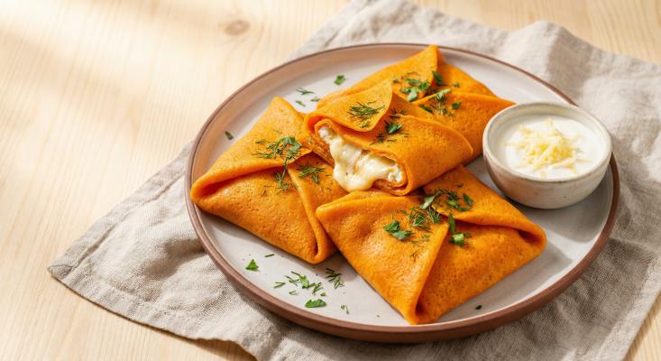 Морковные блины с сырной начинкой - солнечный завтрак