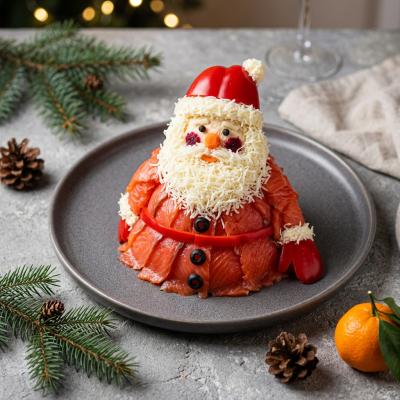 Новогодний салат Дед Мороз - праздничный рецепт с рыбой