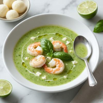 Огуречный Гаспачо: Рецепт Освежающего Холодного Супа с Сырными Шариками и Креветками