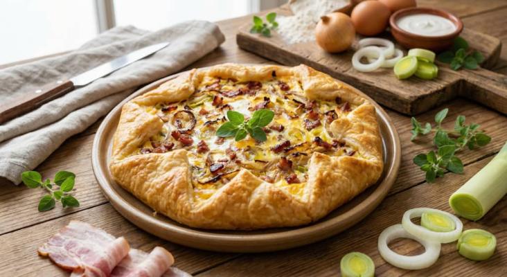 Открытый луковый пирог с беконом: сытный и ароматный