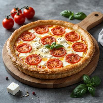Открытый пирог с брынзой и помидорами - простой рецепт