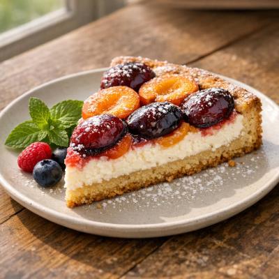 Открытый пирог с творогом и фруктами - рецепт