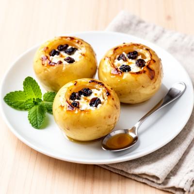 Печеные яблоки с творожной начинкой и изюмом - полезный десерт - пошаговый рецепт
