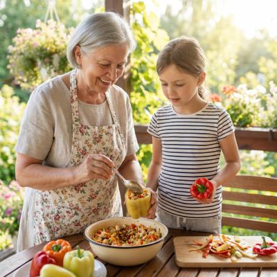 Перец с курицей и овощами: рецепт