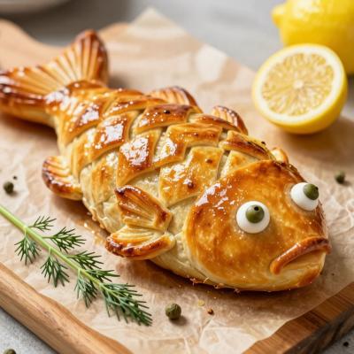 Пирог Рыбка - дрожжевой пирог с рыбой в виде рыбки