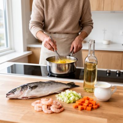 Рецепт Бергенского рыбного супа со сливками и морепродуктами на одну порцию