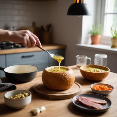 Рецепт горохового супа в хлебном горшочке на одну порцию