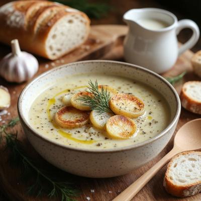 Рецепт картофельного супа-пюре с луком-пореем и чесноком на одну порцию