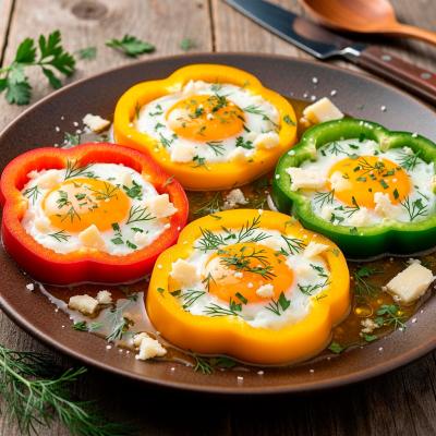 Рецепт Закуски-яичницы в болгарском перце — яркая и простая закуска для завтрака или перекуса