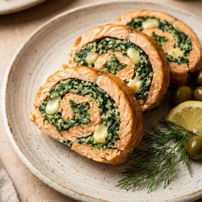 Рулет из красной рыбы с рисом и шпинатом - пошаговый рецепт