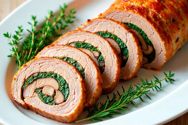 Рулет из телятины с грибами и шпинатом - праздничный рецепт в фольге с пошаговым фото