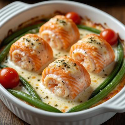 Рулетики из семги с креветками, запеченные под сыром: рецепт праздничной закуски