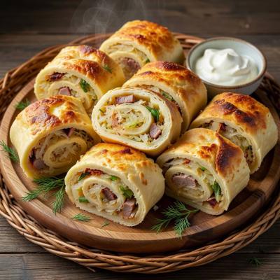 Рулетики с квашеной капустой и корейкой - пошаговый рецепт