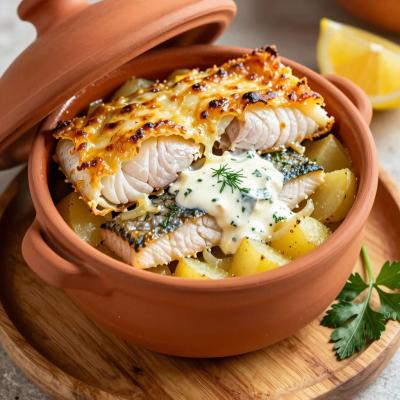 Рыба с картофелем, запеченная в горшочках со сметаной и сыром - пошаговый рецепт