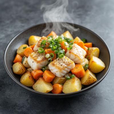 Рыбный салат с печеным картофелем и треской - теплый рецепт