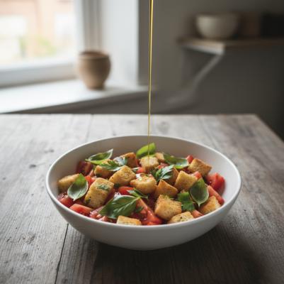 Салат из помидоров с гренками