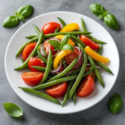 Салат со стручковой фасолью - легкий рецепт с помидорами и перцем