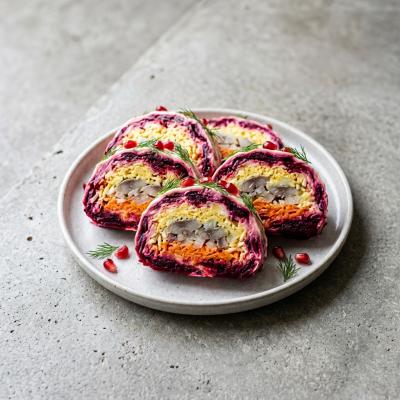 Селедка под шубой рулетом - новый рецепт классического салата