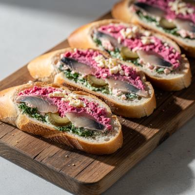 Селедка под шубой в багете — оригинальная фуршетная закуска на праздник