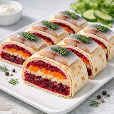 Селедка под шубой в лаваше - рецепт фуршетной закуски