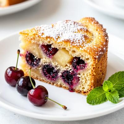 Шарлотка с яблоками и вишней - пошаговый рецепт