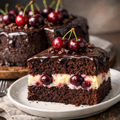 Шоколадный торт с вишней и заварным кремом: рецепт