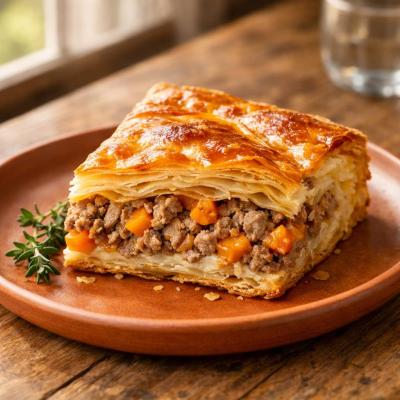 Шумуш - греческий мясной пирог из слоеного теста