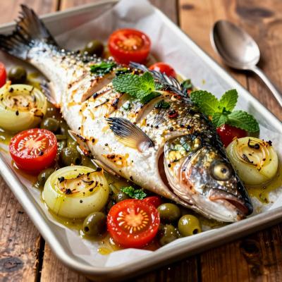 Сибас, запеченный с фенхелем и помидорами - диетическое блюдо - пошаговый рецепт