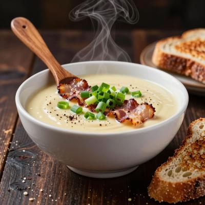 Сливочный крем-суп с сыром и беконом: рецепт с запеченным картофелем