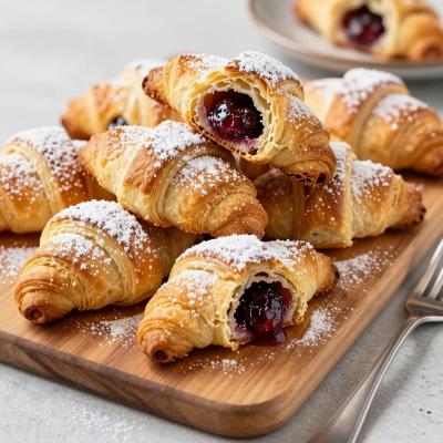 Слоеные рогалики с вишней - нежное песочное тесто - пошаговый рецепт